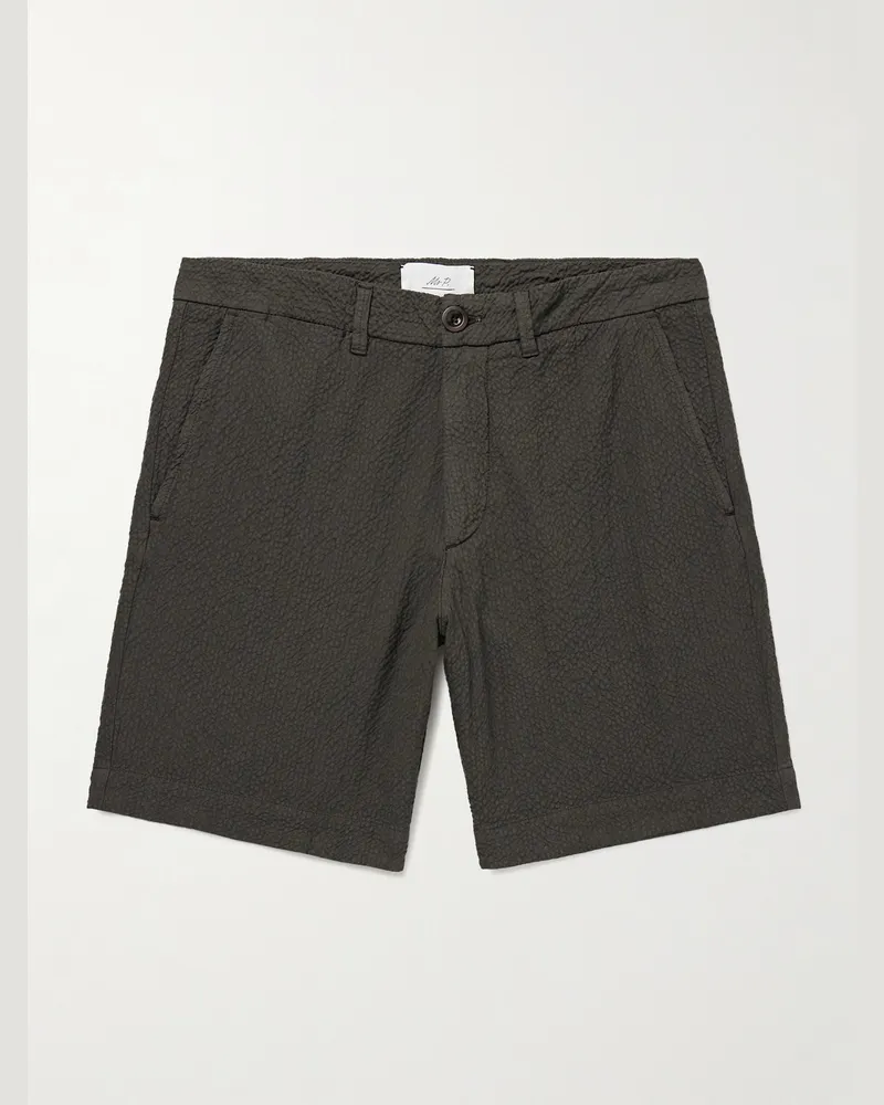 MR P. Schmal und gerade geschnittene Shorts aus Stretch-Biobaumwoll-Seersucker Braun