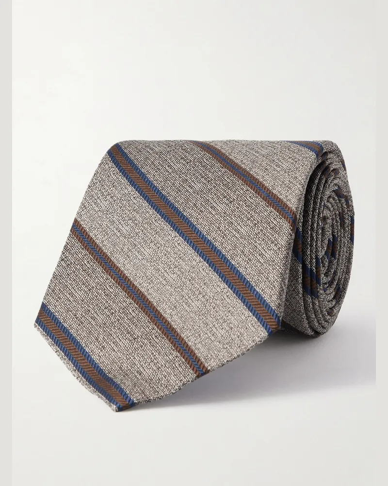 Loro Piana Yale Krawatte aus gestreiftem Seiden-Jacquard, 8 cm Neutral