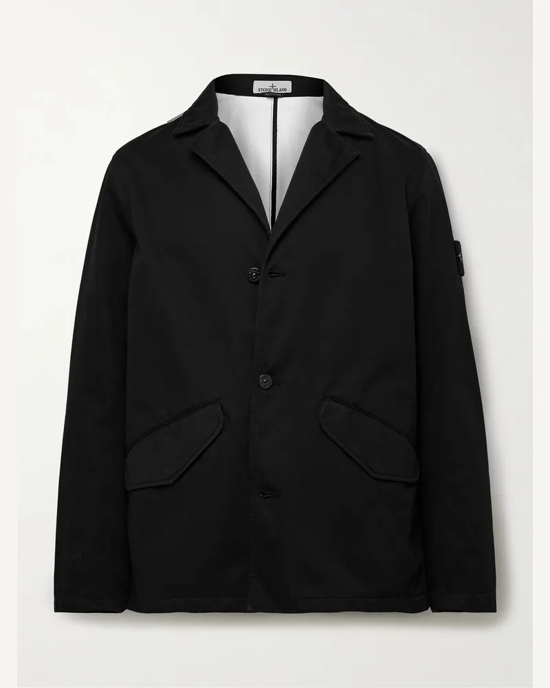 Stone Island Raso Jacke aus gebürsteter Baumwolle mit Logodetail in Stückfärbung Schwarz
