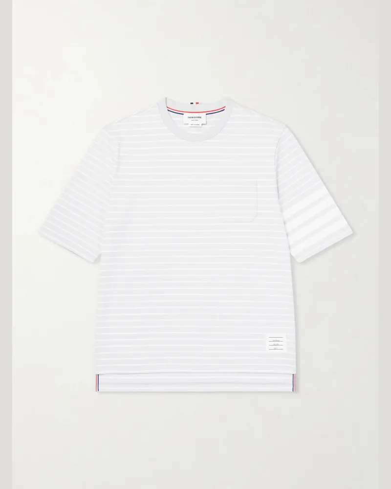 Thom Browne Striped Cotton Jersey T-Shirt Gray