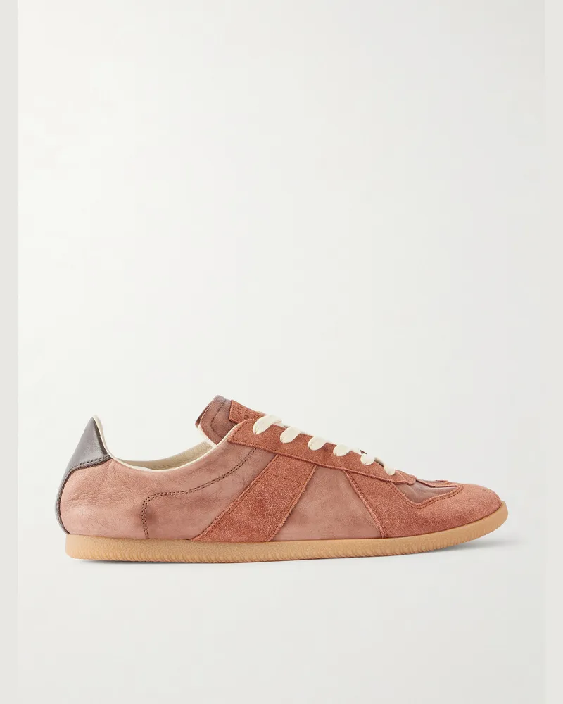 Maison Margiela Replica Suede-Trimmed Leather Sneakers Brown