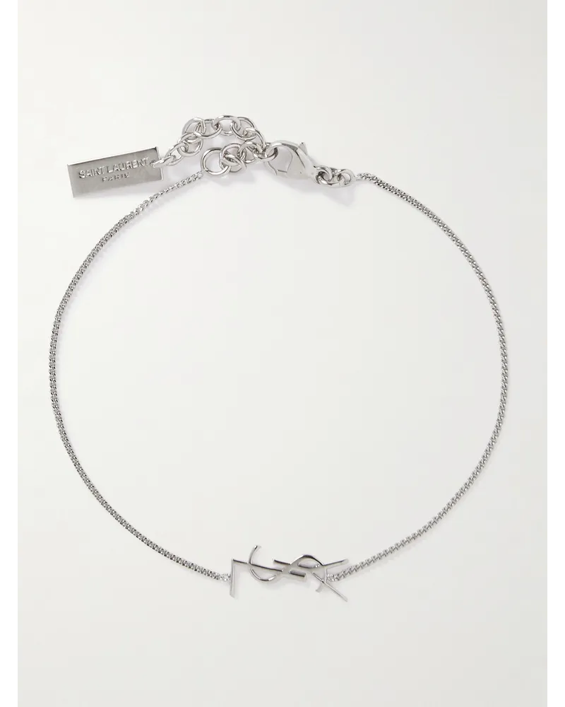 Saint Laurent Logo-Detailed Silver-Tone Chain Bracelet Silber