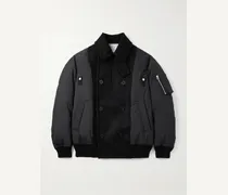 Double-Breasted Wool and Ripstop Down Bomber Jacket