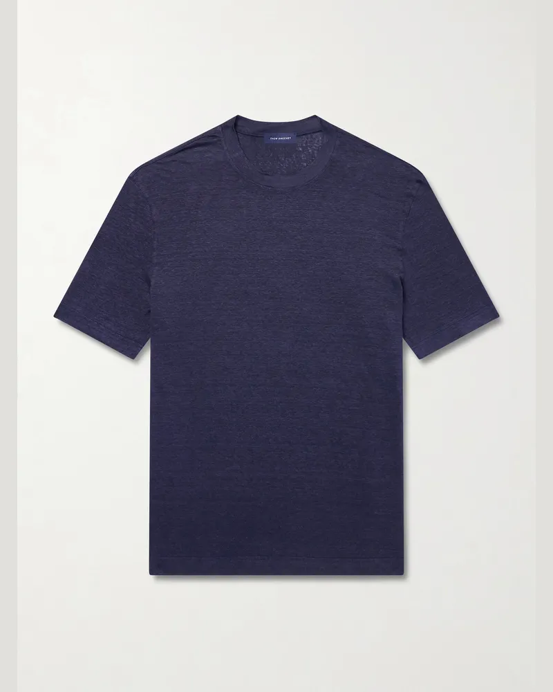 Thom Sweeney Linen-Blend T-Shirt Blue