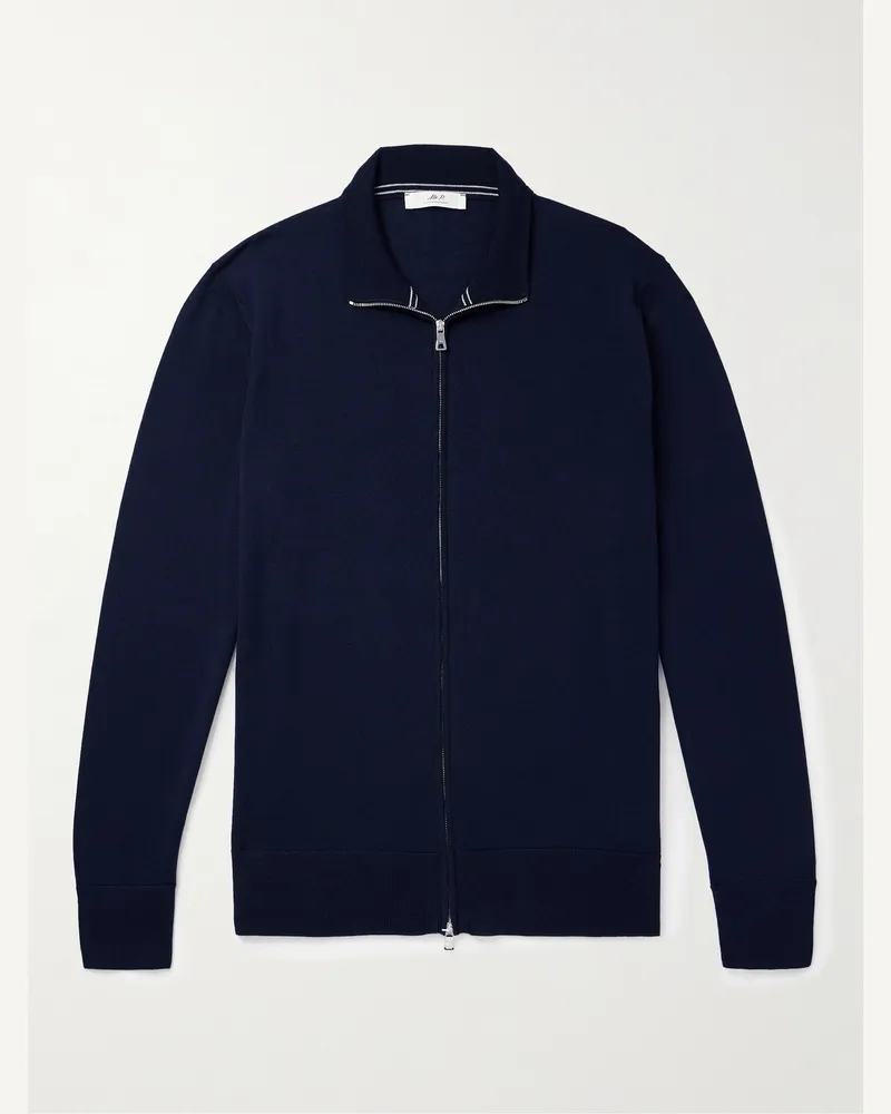 MR P. Richard Cardigan aus Merinowolle mit Reißverschluss Blau