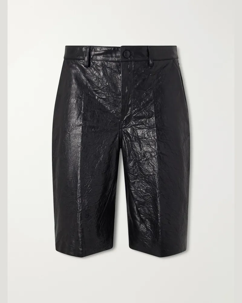 Rick Owens Straight-Leg Full-Grain Leather Shorts Black