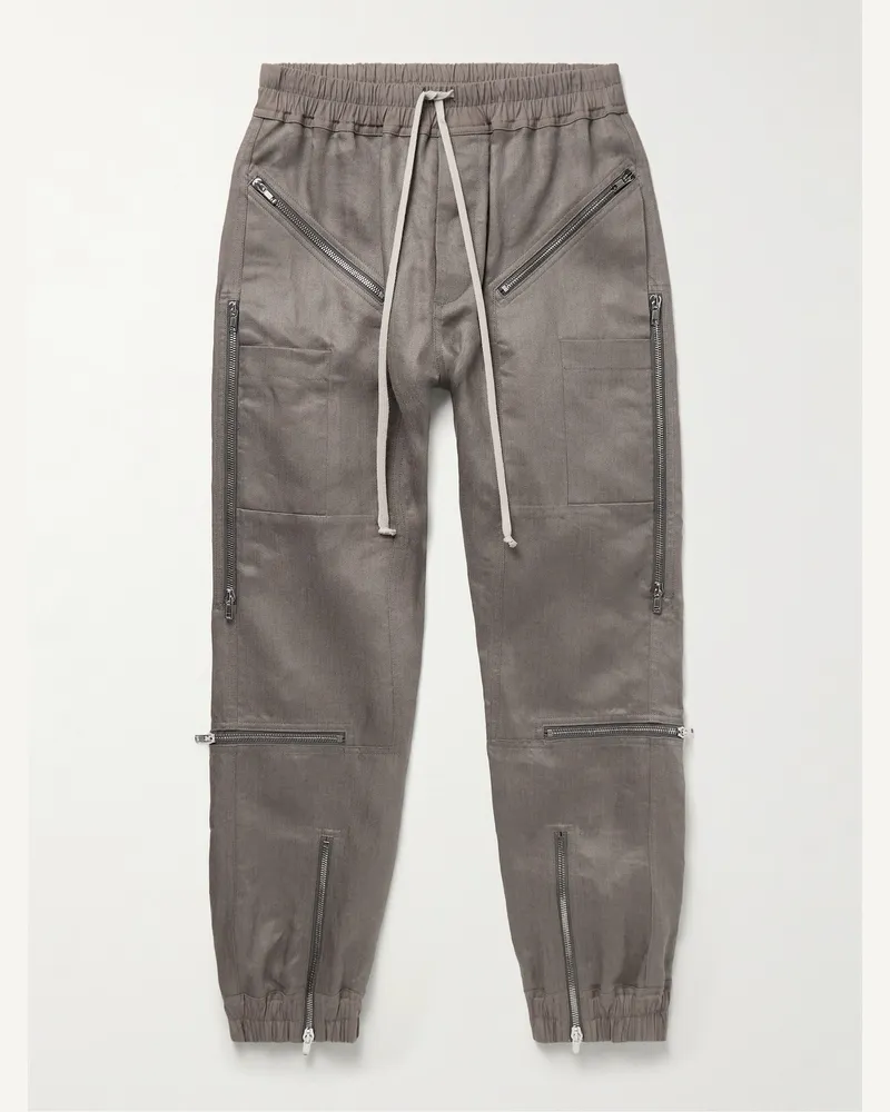Rick Owens Schmal geschnittene und schmaler zulaufende Hose aus Leinen-Canvas mit Reißverschlüssen Braun