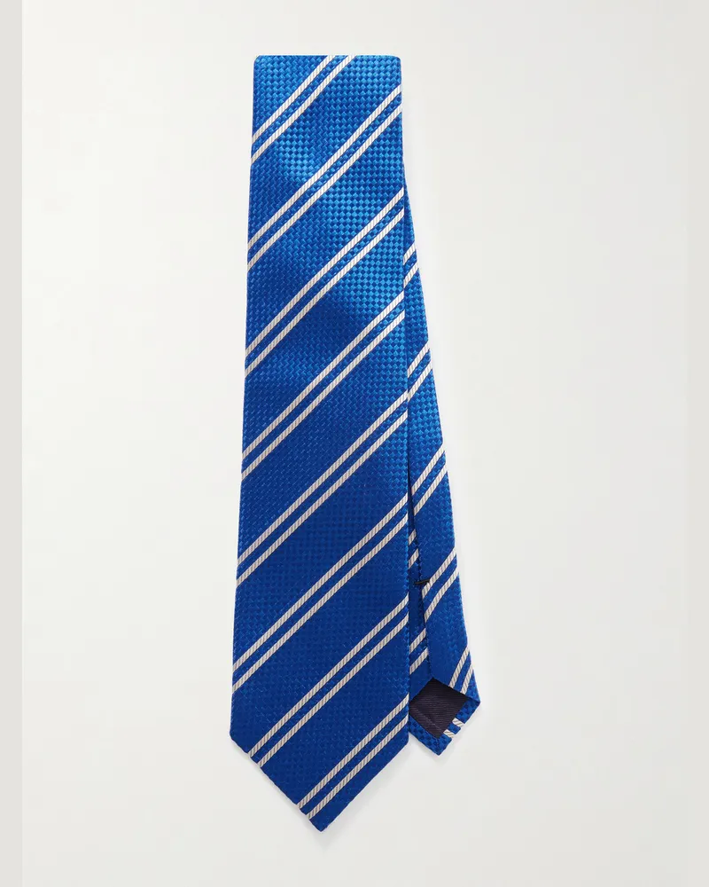 Tom Ford 8cm Striped Silk-Jacquard Tie Blue