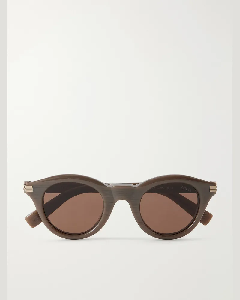 Ermenegildo Zegna Round-Frame Acetate Sunglasses Brown