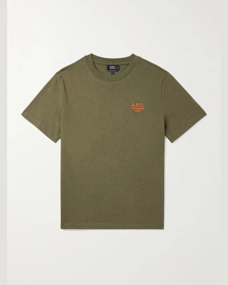 A.P.C. T-Shirt aus Baumwoll-Jersey mit Logostickerei Grün