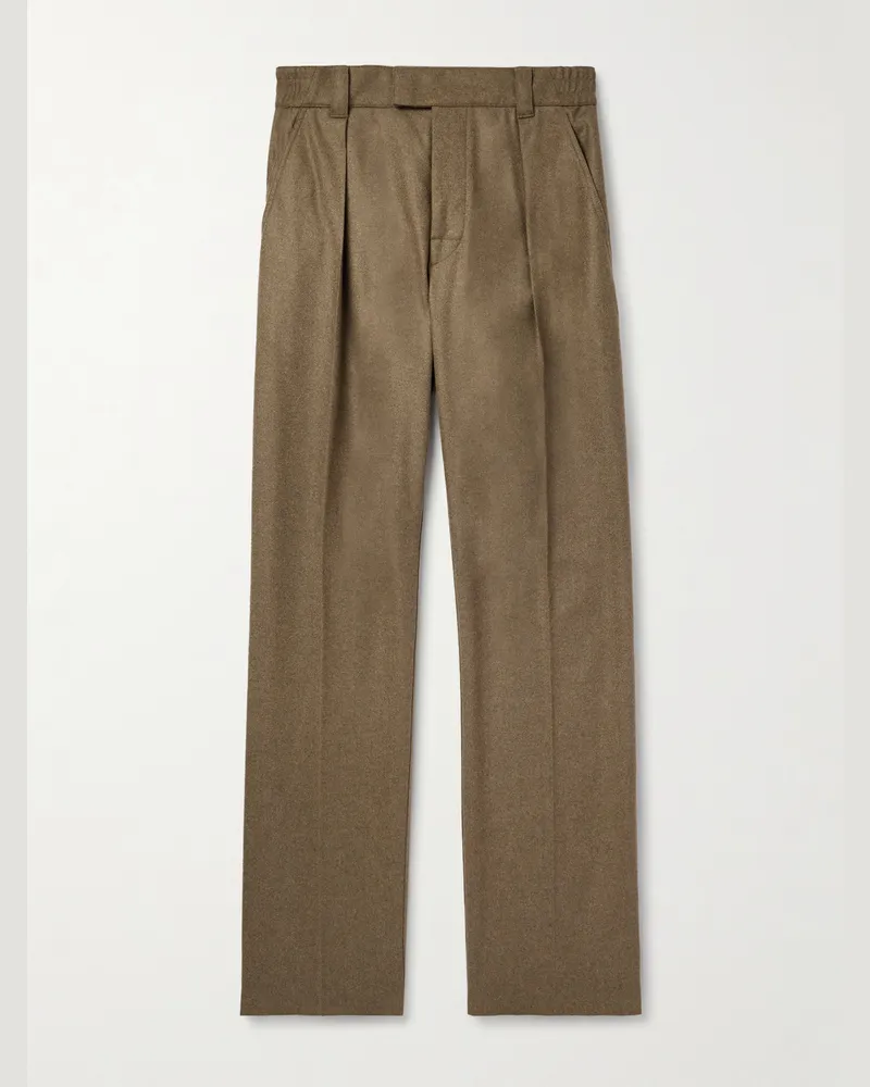 Loro Piana Reinga gerade geschnittene Hose aus Flanell aus einer Woll-Kaschmirmischung mit Falten Grün