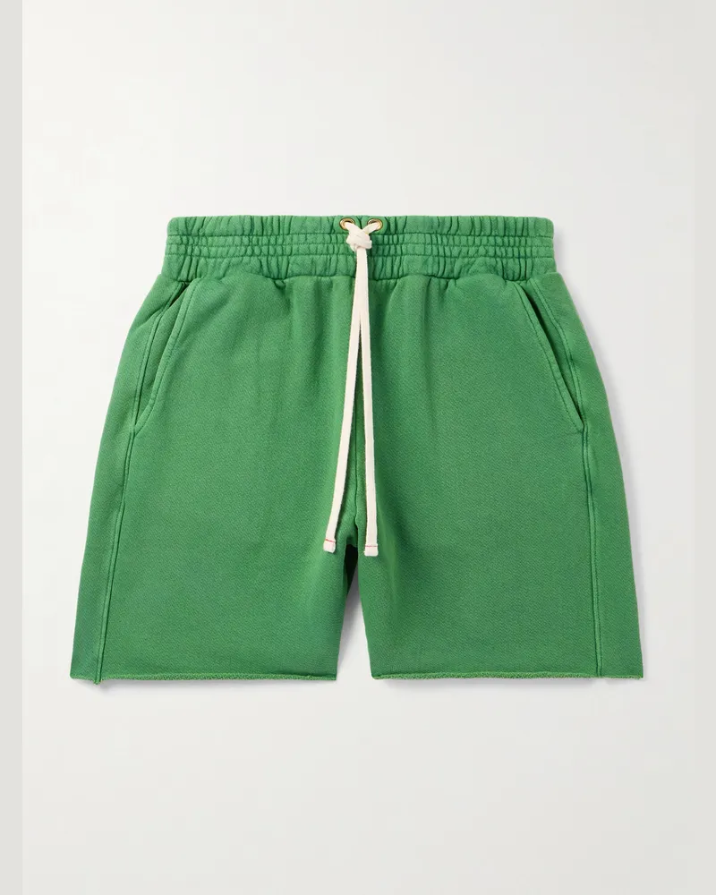 LES TIEN Yacht gerade geschnittene Shorts aus Baumwoll-Jersey mit Kordelzugbund in Stückfärbung Grün