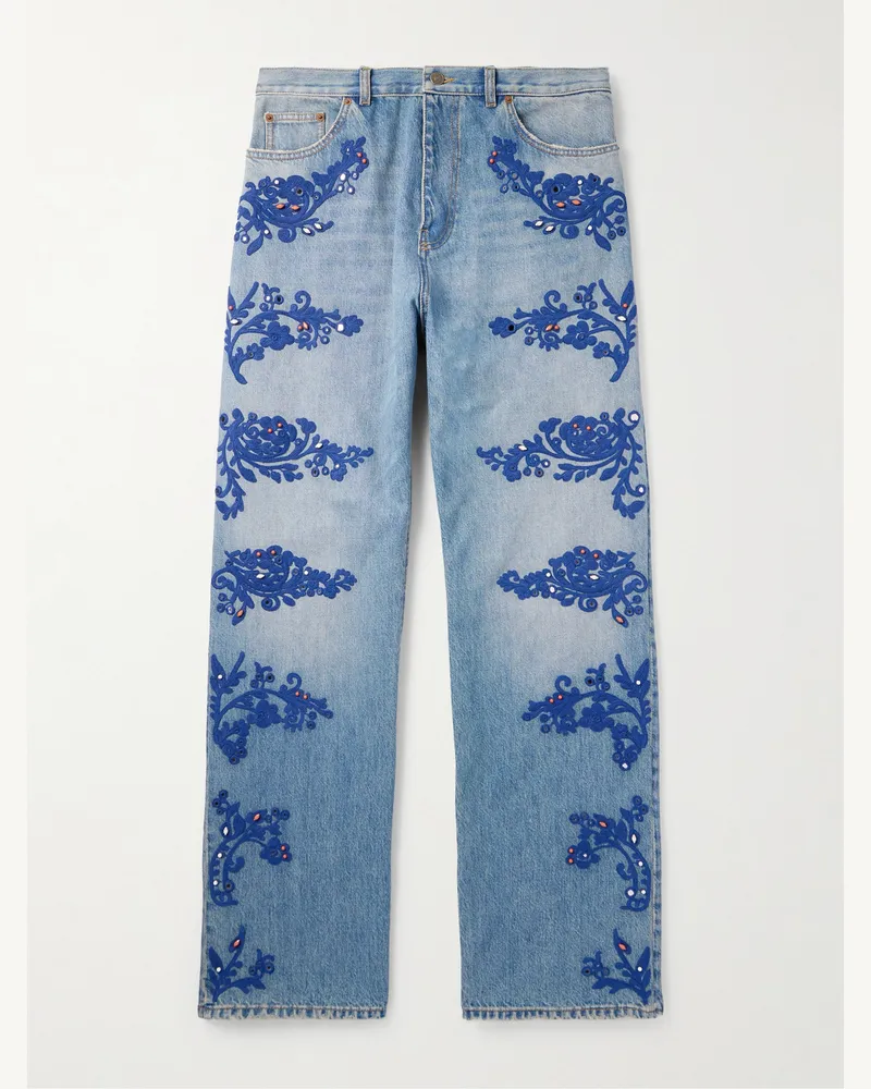 Valentino Garavani Gerade geschnittene Jeans mit Verzierungen Blau