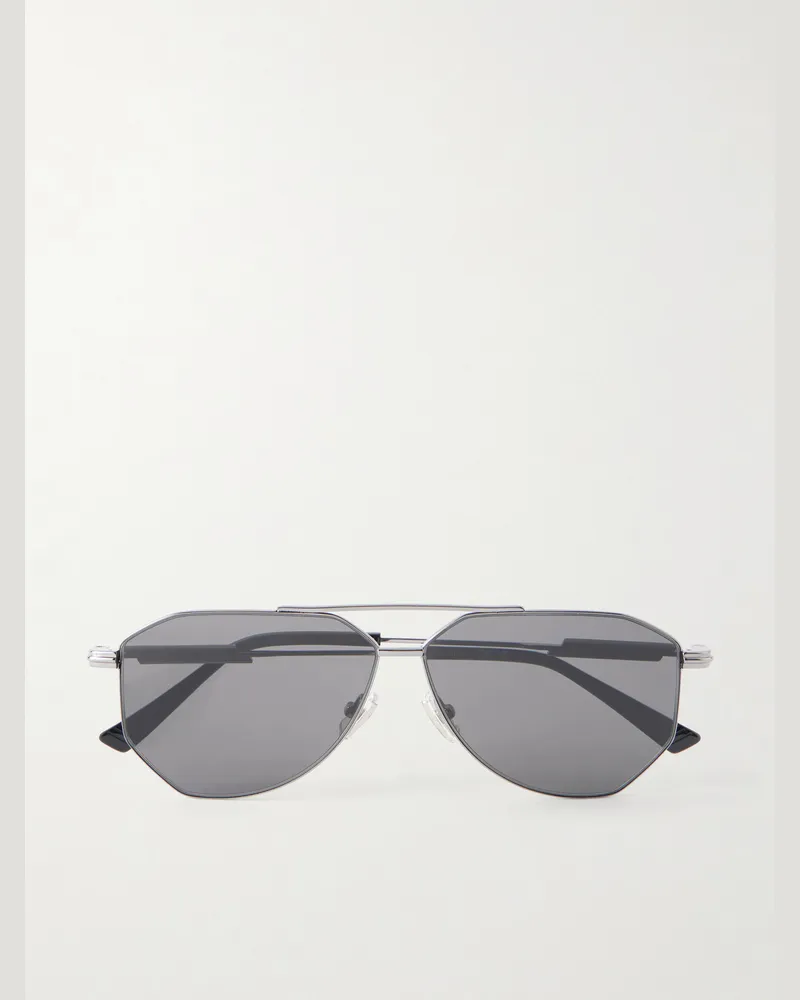 Bottega Veneta Snap Ribbon Aviator-Style Metal Sunglasses Black
