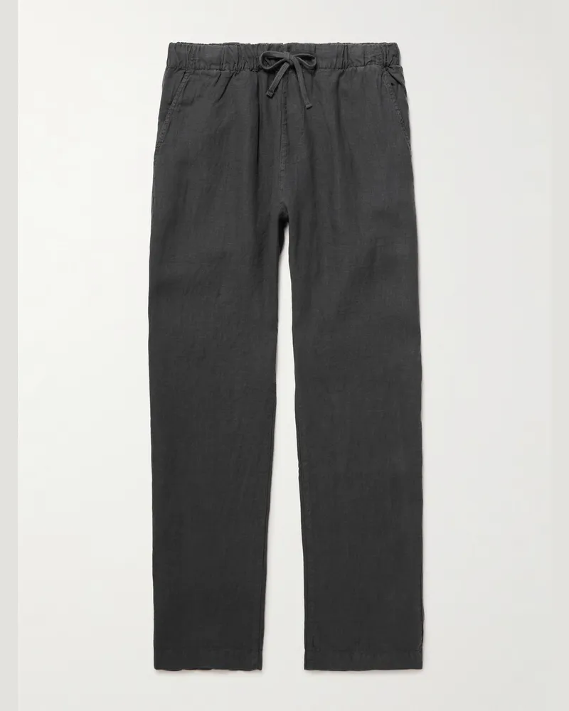 Hartford Joggy Straight-Leg Linen Drawstring Trousers Gray