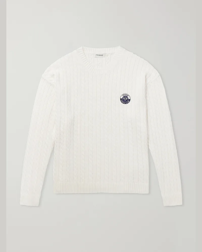 Frame Denim Logo-Embroidered Cable-Knit Cotton and Wool-Blend Sweater Neutrals