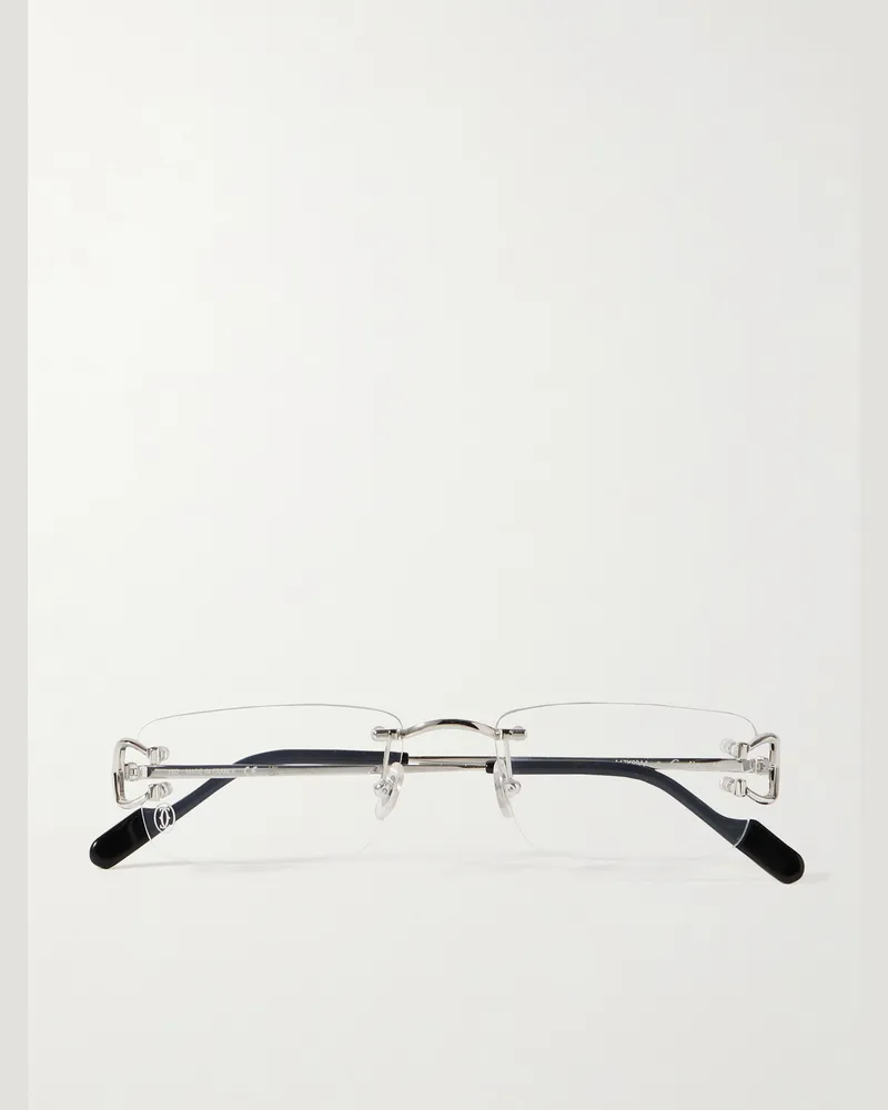 Cartier Rahmenlose Brille mit rechteckigen Gläsern und silberfarbenen Details Silber