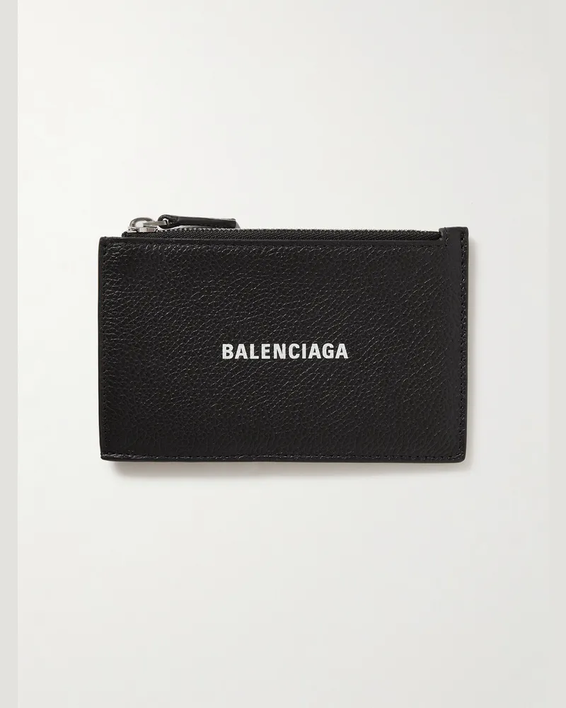 Balenciaga Cash Logo-Print Full-Grain Leather Zipped Cardholder Schwarz