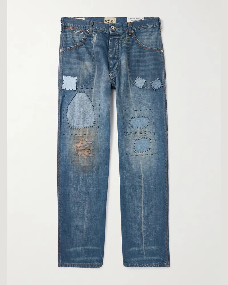 GALLERY DEPT. Bare Knuckle Straight-Leg Distressed Patchwork Jeans Blue