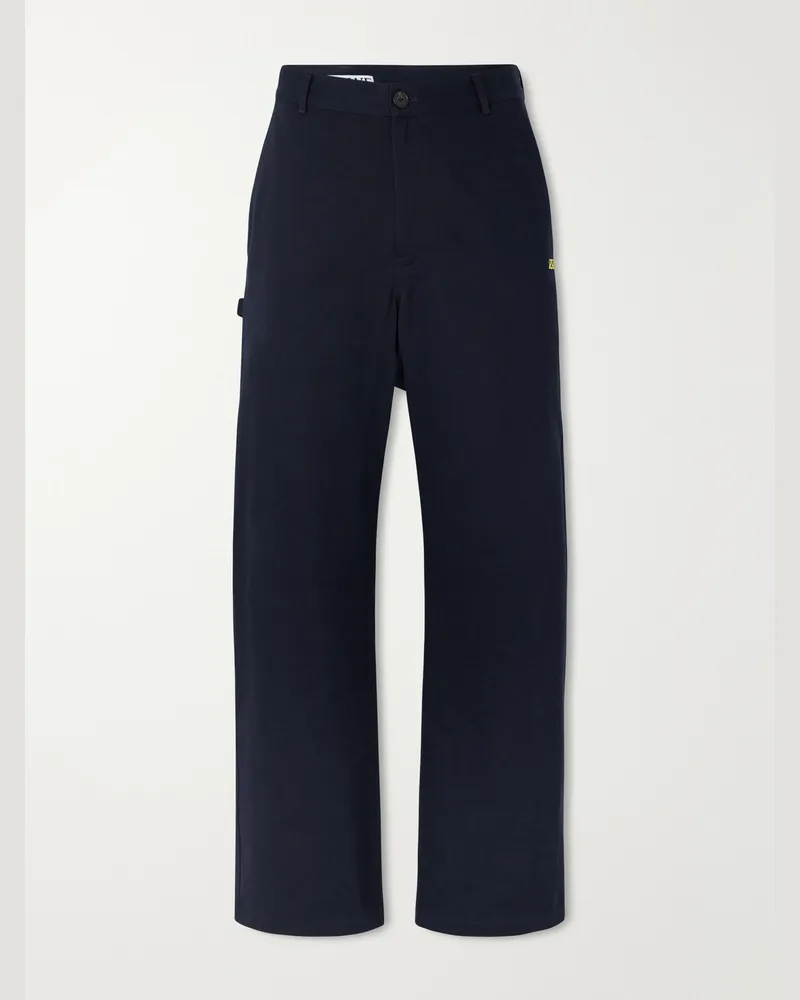 Loewe Logo-Embroidered Wide-Leg Cotton-Blend Drill Trousers Blue