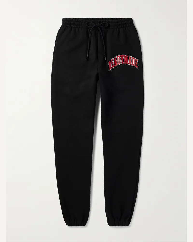 READYMADE Schmal zulaufende Jogginghose aus Jersey aus einer Baumwollmischung mit Logoprint Schwarz