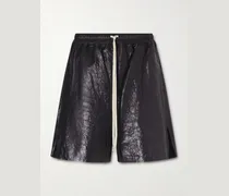 Wide-Leg Textured Leather Drawstring Shorts