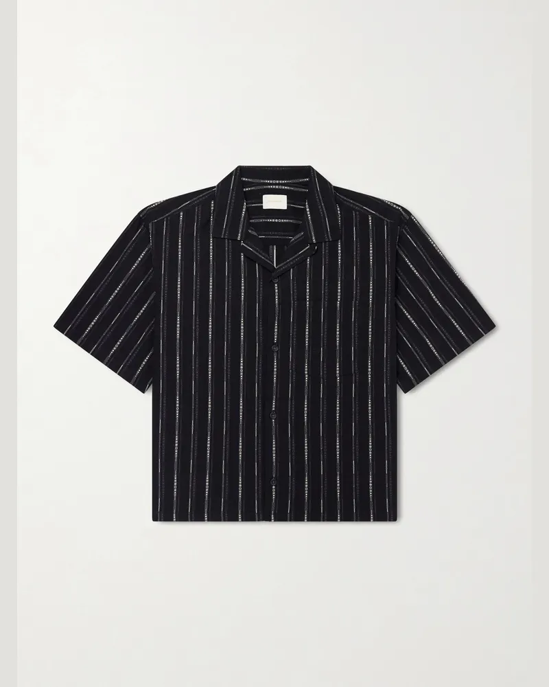 Aimé Leon Dore Camp-Collar Striped Cotton-Blend Jacquard Shirt Black
