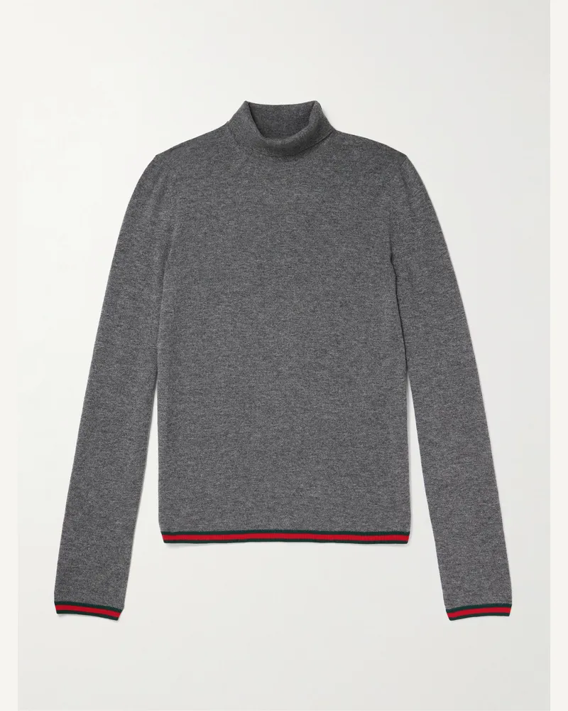 Gucci Slim-Fit Striped Cashmere Rollneck Sweater Gray