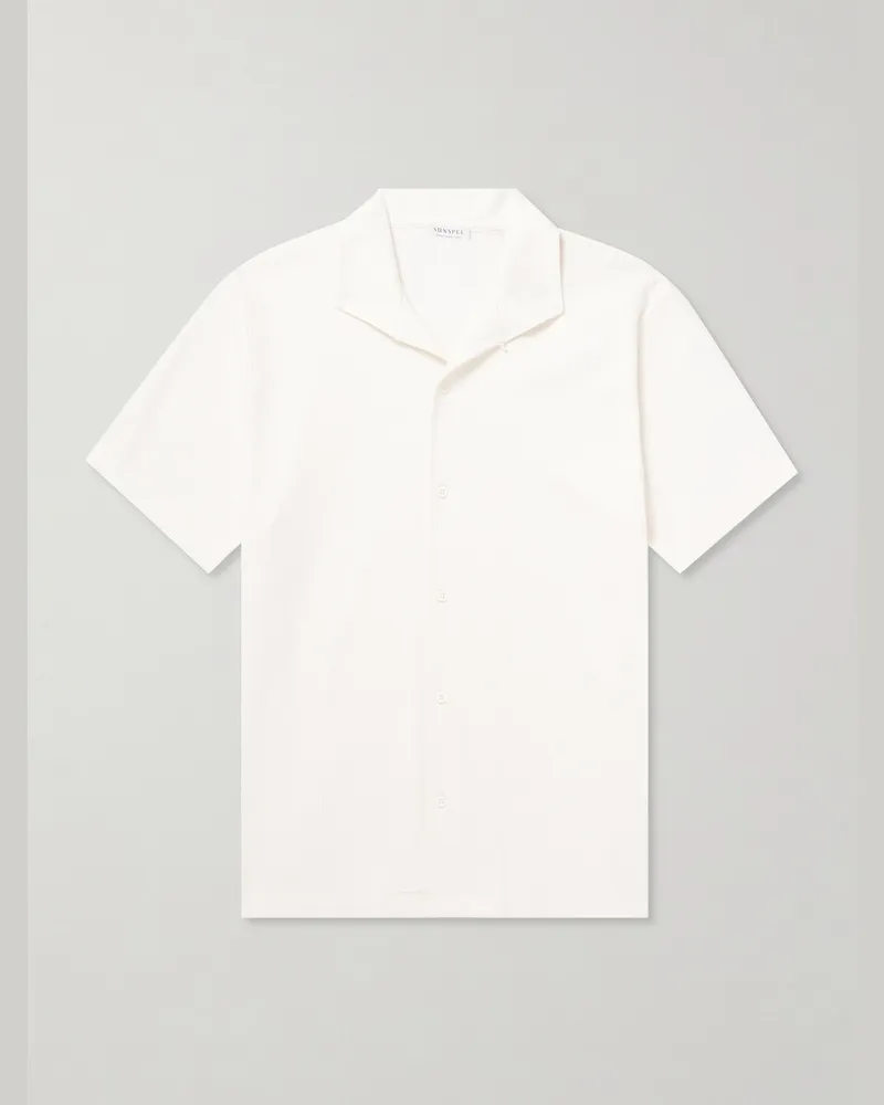 Sunspel Convertible-Collar Cotton-Piqué Polo Shirt Neutrals