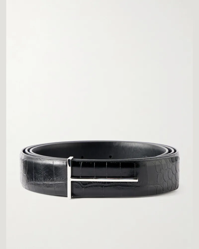 Tom Ford 2.5 cm Croc-Effect Leather Belt Black