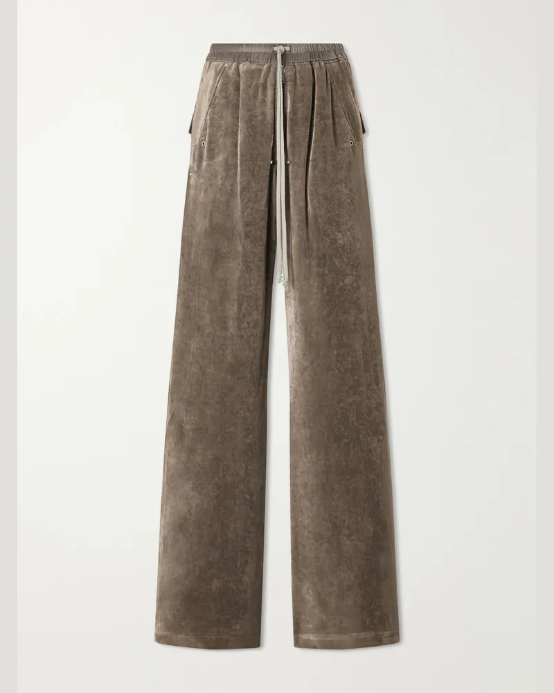Rick Owens Bela Wide-Leg Drawstring Velour Trousers Neutrals
