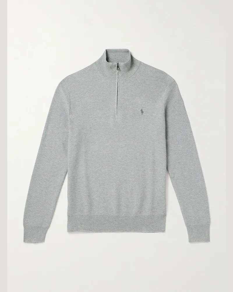 Ralph Lauren Pullover aus Baumwolle in Wabenstrick mit Logostickerei und kurzem Reißverschluss Grau