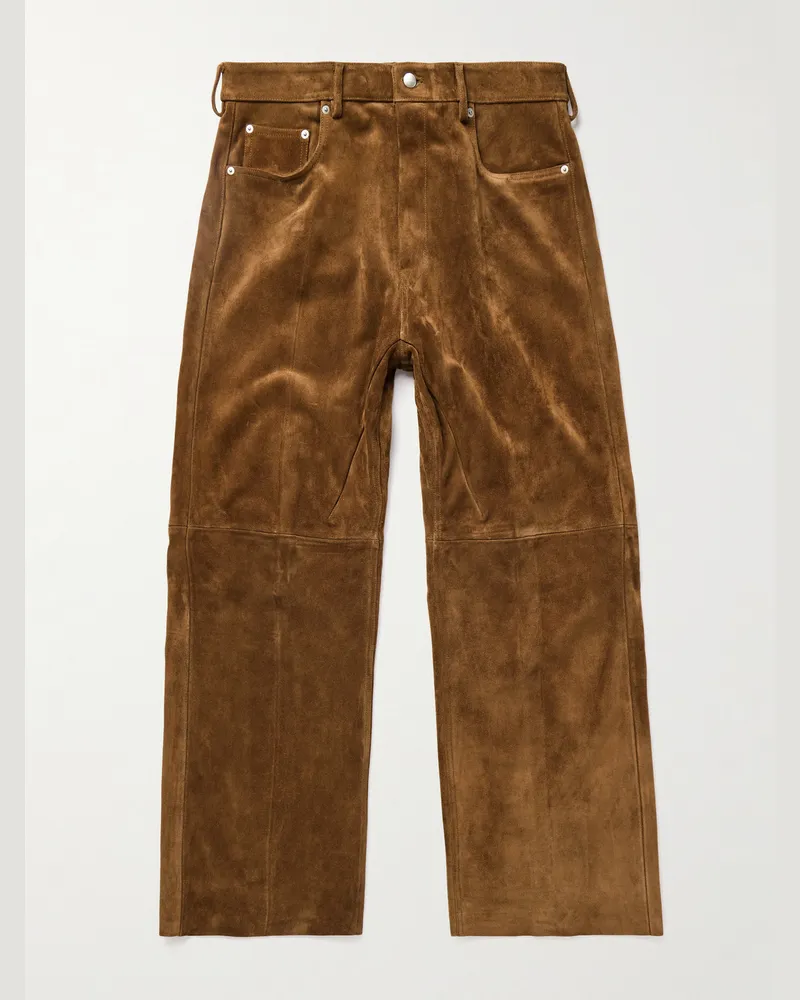 Rick Owens Geth Wide-Leg Panelled Suede Trousers Brown