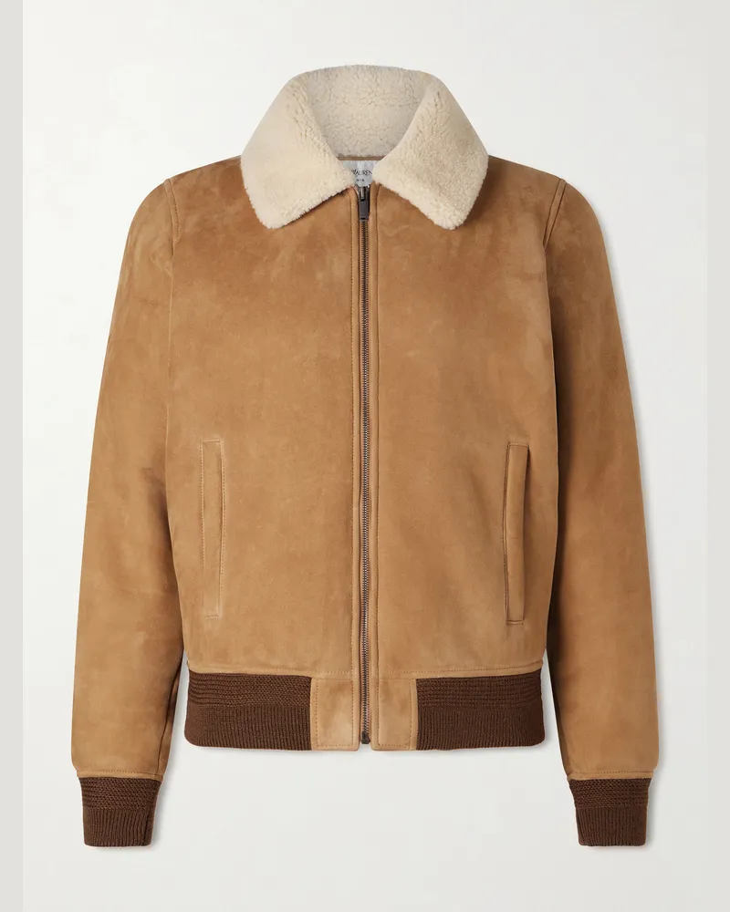 Saint Laurent Shearling Blouson Jacket Brown