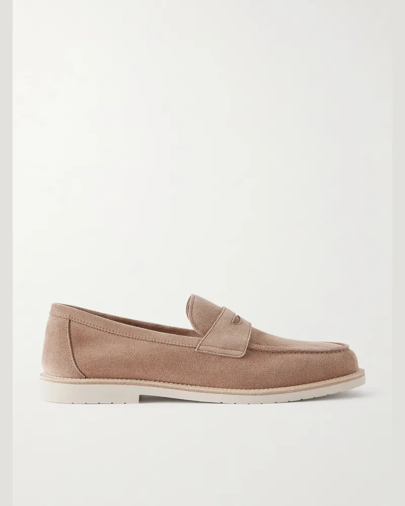 Brunello Cucinelli Suede Penny Loafers Neutrals