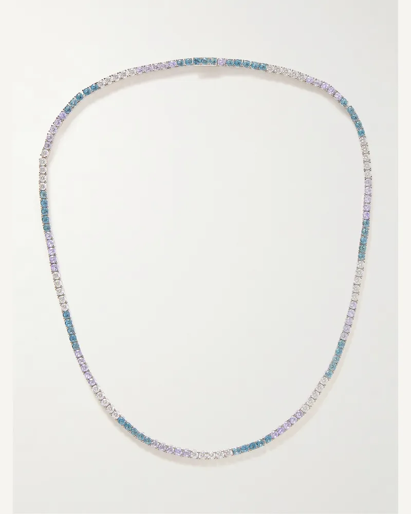 Hatton Labs Sterling Silver Laboratory-Grown Crystal Tennis Necklace Silver