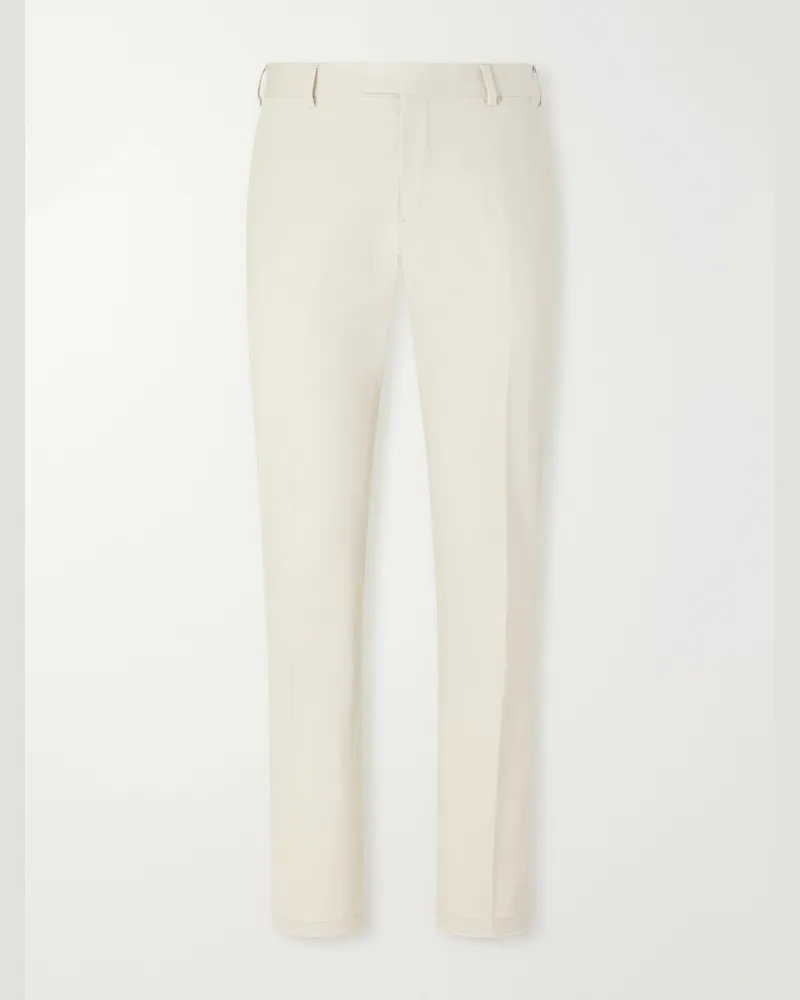 Brioni Straight-Leg Stretch-Cotton Gabardine Trousers Neutrals