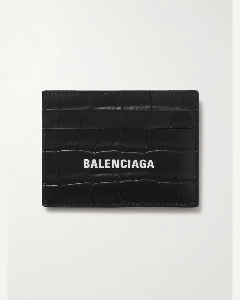 Balenciaga Logo-Print Croc-Effect Leather Cardholder Black