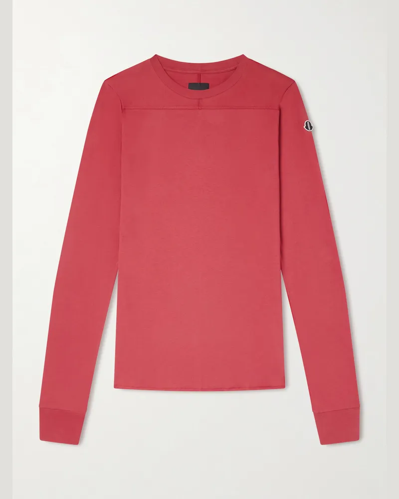 Rick Owens Moncler Schmal geschnittenes Oberteil aus Baumwoll-Jersey mit Logoapplikation Rot