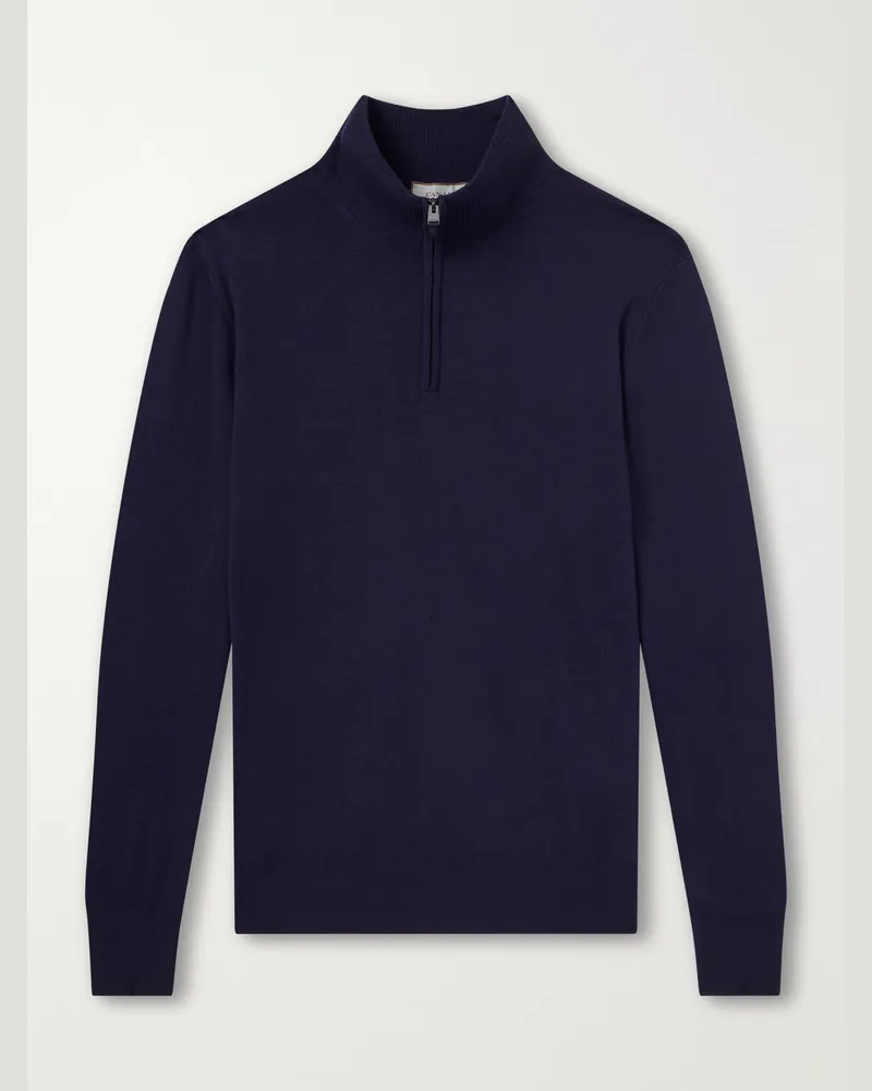 Canali Wool Half-Zip Sweater Blue