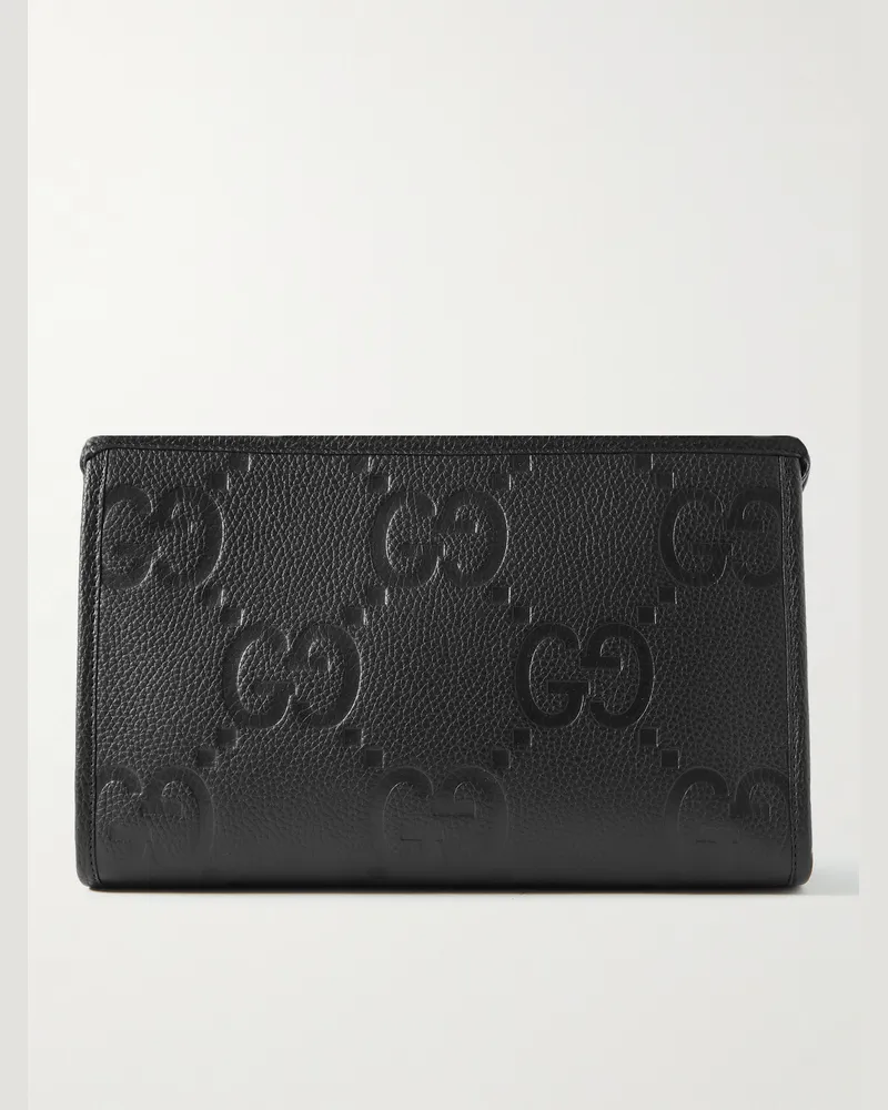 Gucci Kleine Tasche aus vollnarbigem Leder mit Logoprägung Schwarz