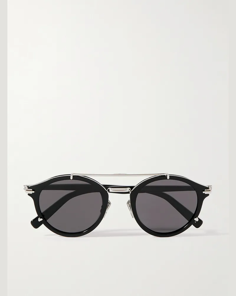 Dior DiorBlacksuit R7U Acetate and Silver-Tone Round-Frame Sunglasses Black