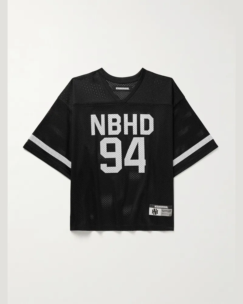 Neighborhood T-Shirt aus Mesh mit Logoprint und Applikation Schwarz