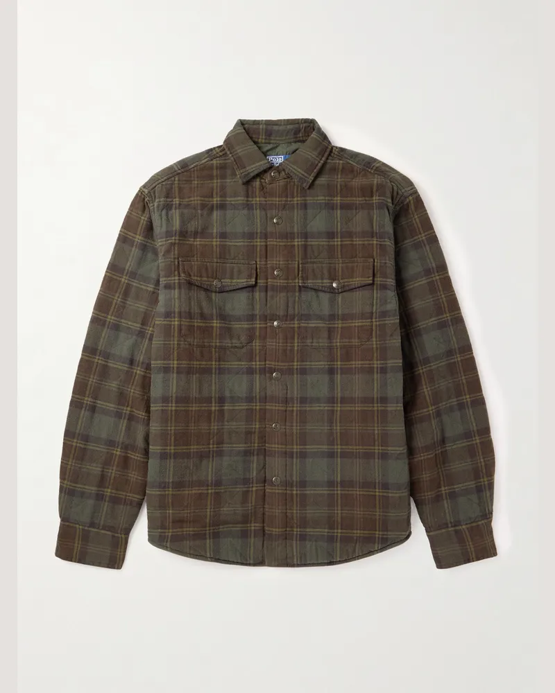 Ralph Lauren Gesteppte Hemdjacke aus recyceltem Baumwollflanell mit Karomuster Braun