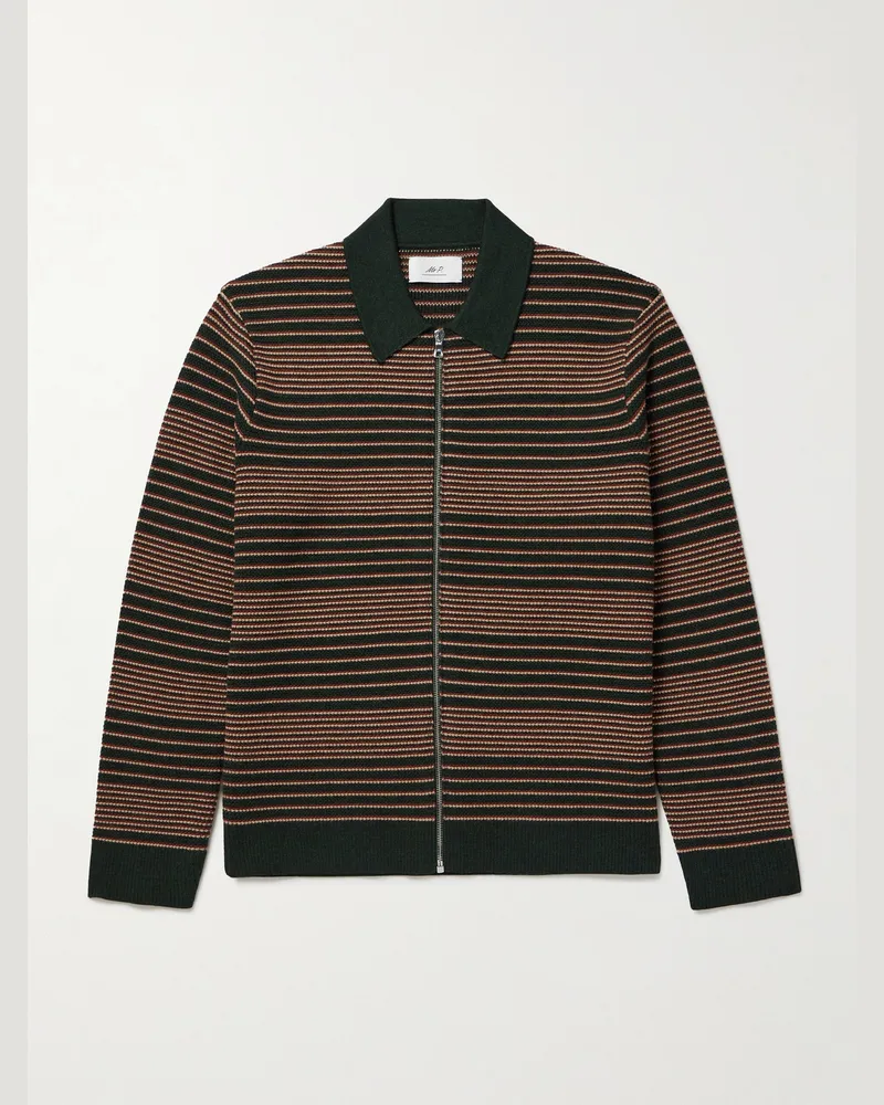 MR P. Gestreifter Cardigan aus Jacquard-Strick aus Merinowolle mit Reißverschluss Braun
