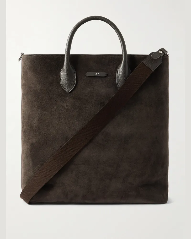 MR P. Full Grain Leather-Trimmed Suede Tote Brown