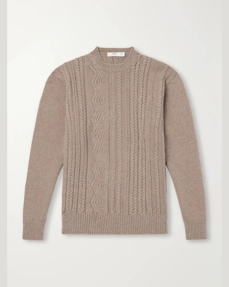Inis Meáin Ridges Aran Textured-Wool Sweater Neutrals