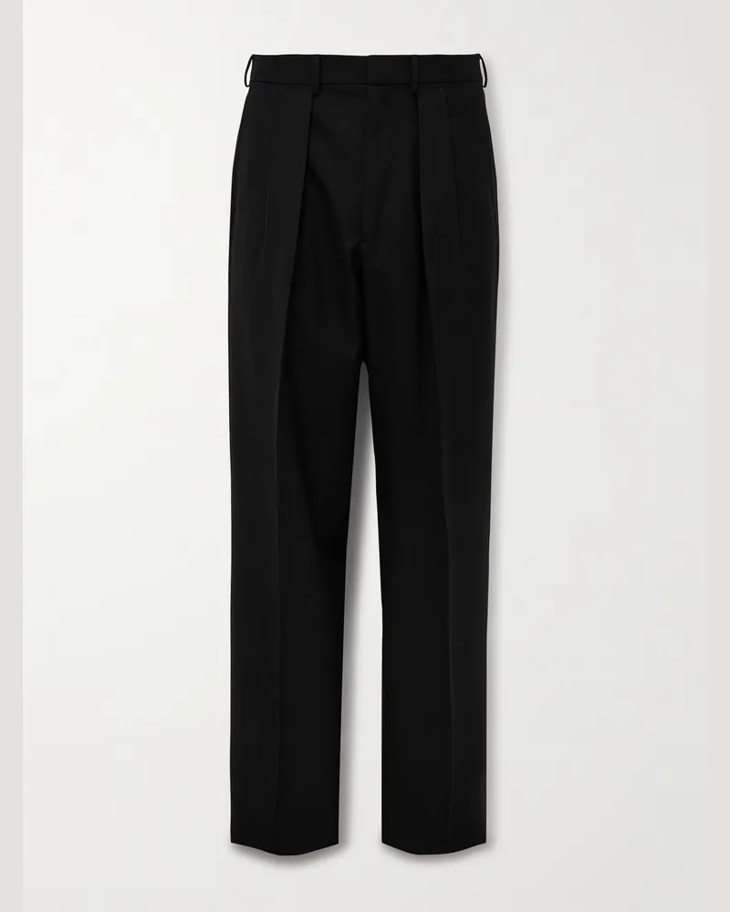 Tom Ford Straight-Leg Pleated Wool-Crepe Suit Trousers Black
