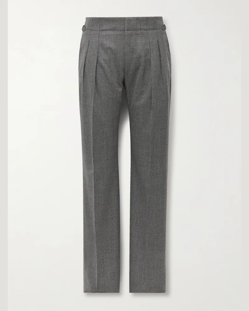 Tom Ford Straight-Leg Pleated Birdseye Wool Suit Trousers Gray