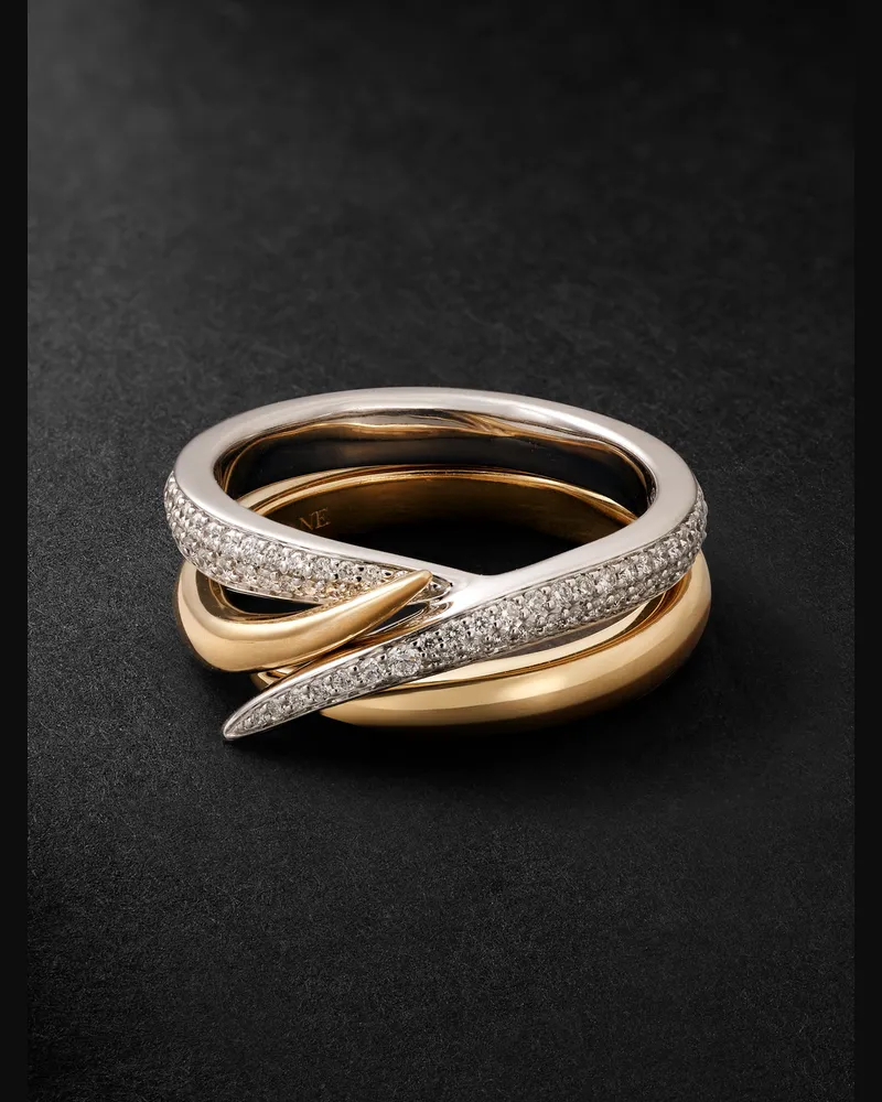 Shaun Leane Interlocking Duo Ring auf 18 Karat Weiß- und Gelbgold mit Diamanten Gold